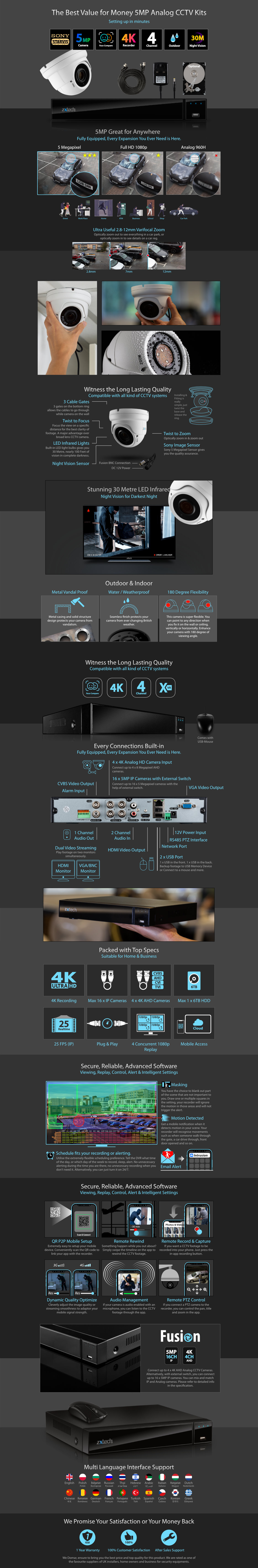 5MP AHD CCTV System Complete DVR HD Analog Camera Waterproof Varifocal | AF1D4Z