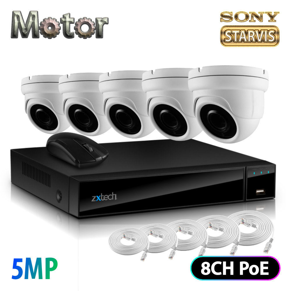 Zxtech 5 x 5MP Motorized Lens Audio Sony Chip Camera PoE Camera Dome | FP5G8Y
