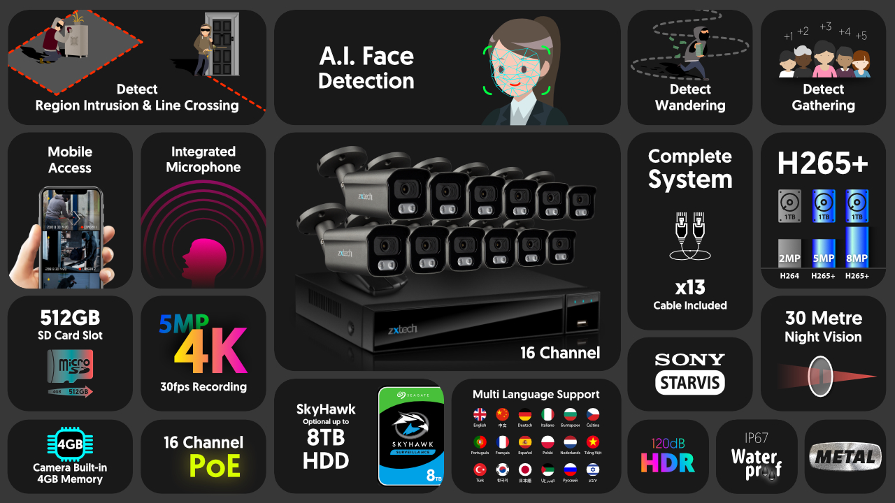 4K Home Security System Audio Face Detection Camera | Zxtech | RX12F16X